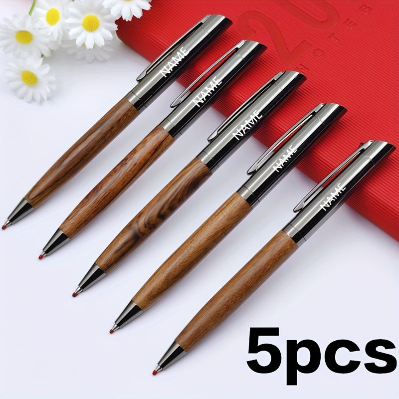 5pcs Rosewood High-End Luxury Retractable Ballpoint Pens, Metal Black Ink Rollerball Pens, Aesthetic Free Laser Engraving, Customizable for Men & Women, Office Writing Stationery, Birthday Gift, Holiday Party Favor, Graduation Souvenir, Exam Pen