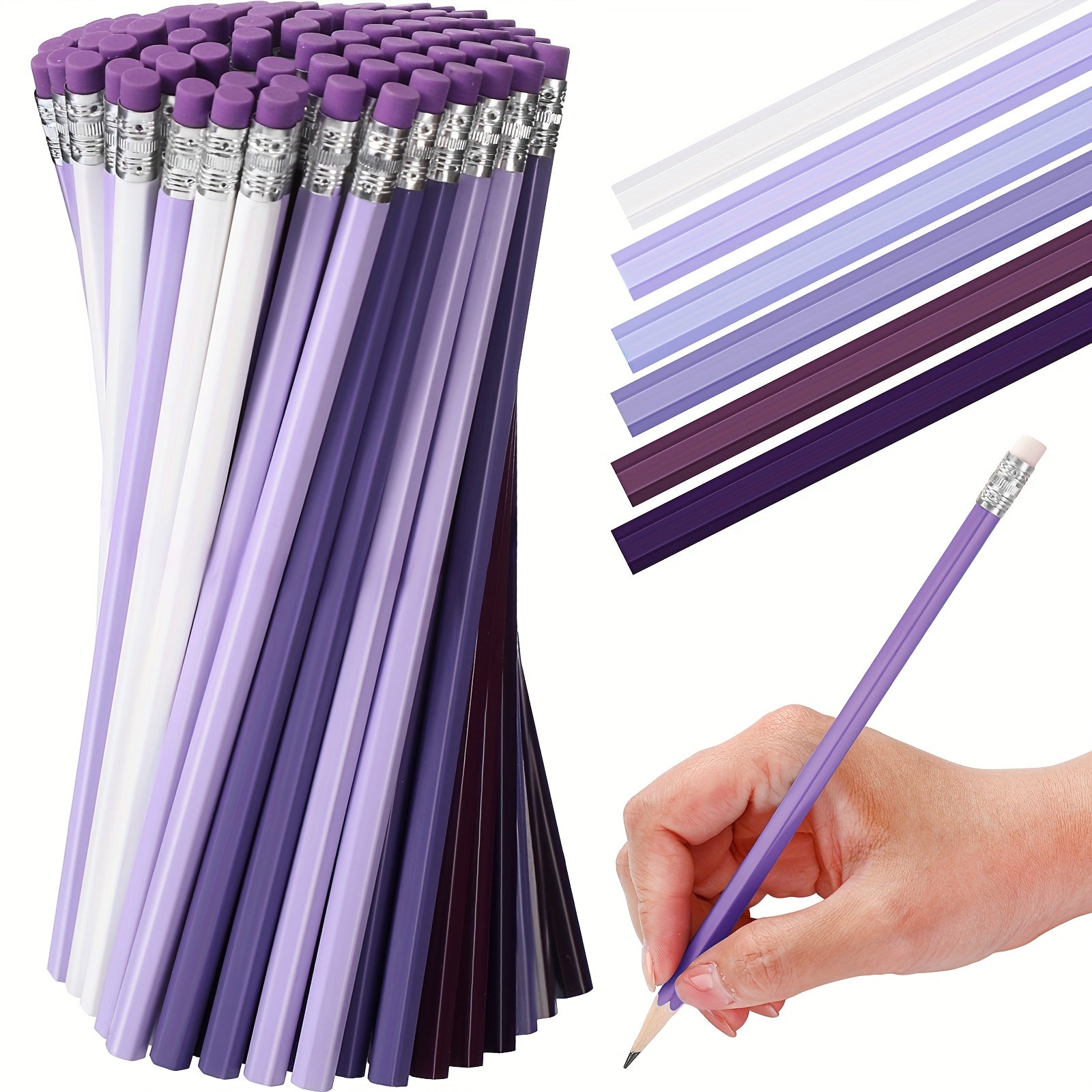 60pcs HB Pencils #2 Unsharpened Wood Cased Pencils With Eraser Hexagonal Pencil Cute Graphite No 2 Pencils For Adults Gifts Exam School Office Sketching Learning (Purple Series, White)