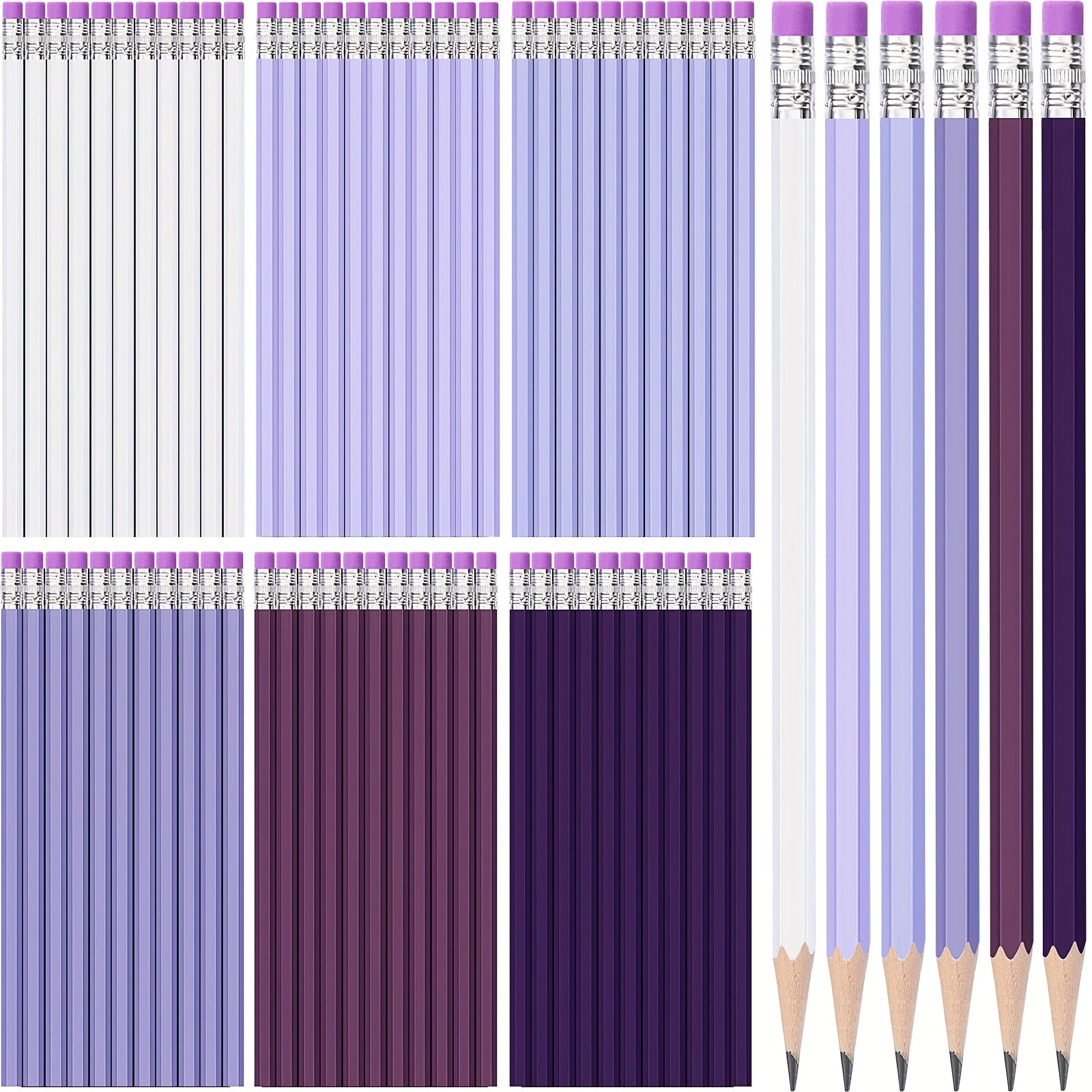 60pcs HB Pencils #2 Unsharpened Wood Cased Pencils With Eraser Hexagonal Pencil Cute Graphite No 2 Pencils For Adults Gifts Exam School Office Sketching Learning (Purple Series, White)