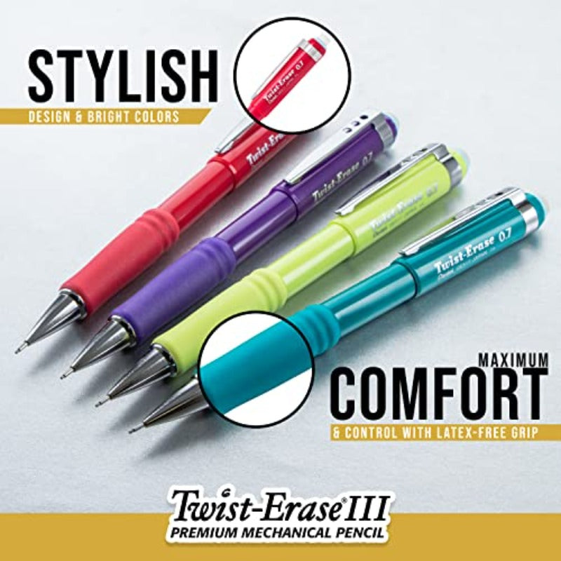 Box of 12 Pentel Twist-Erase III 0.9mm Mechanical Pencils with Twist-Up Eraser - No-Sharpening HB Lead, -Free Grip & Tip, & Office Supply Pack (Compatible with Pentel -Polymer Lead)