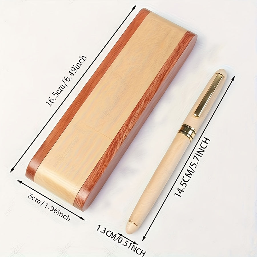 Personalized Custom Business Wooden Flip-Top Pen Case Set - Wooden Box Ballpoint Pen, Wood Inlay Gift Box Set. Can Be Engraved with Names, Inspirational Messages, or Signatures. Ideal for Back-to-school Season, Corporate Advertising, Business Offices