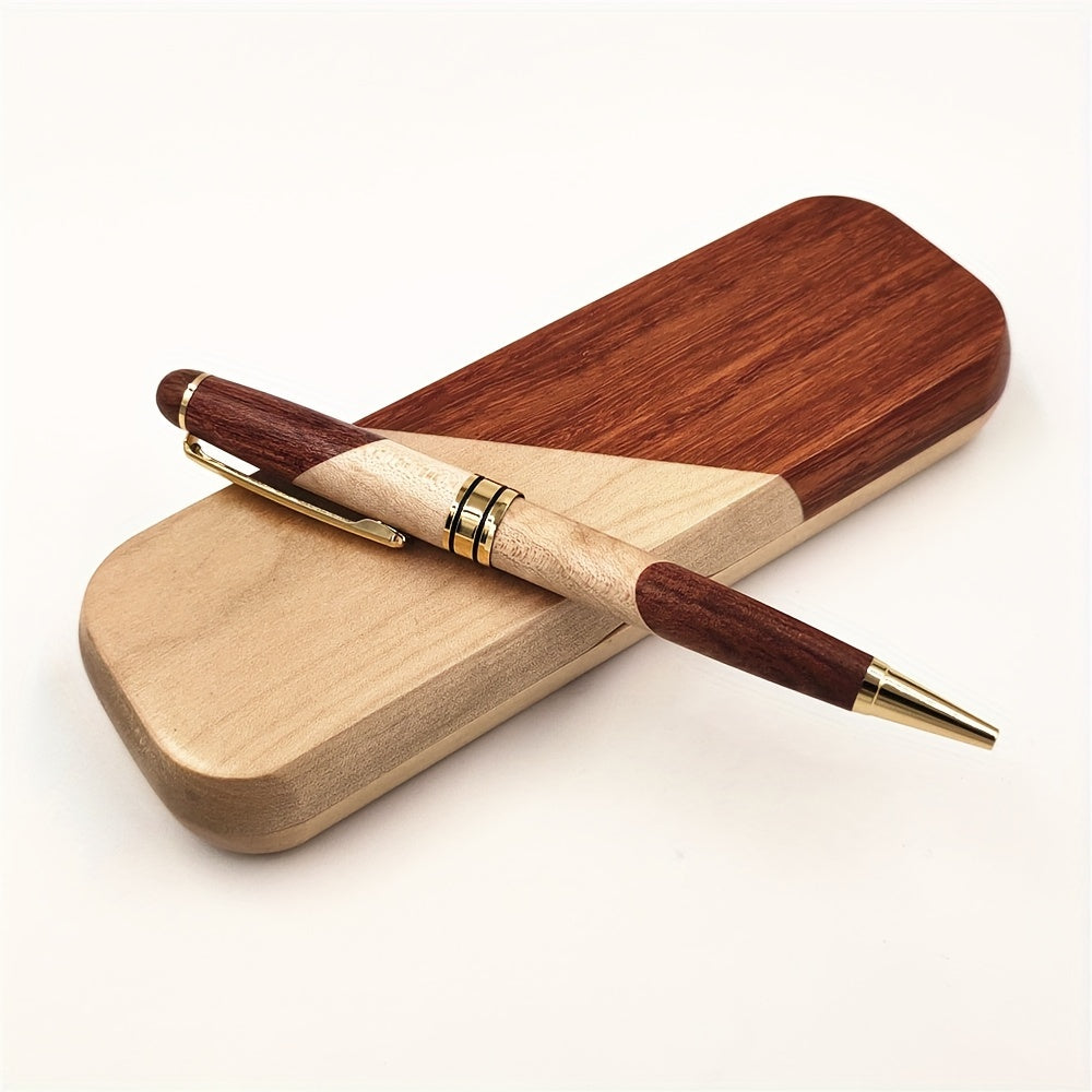 1 Set Luxury Wooden Pen Gift Box - Handcrafted Round Ballpoint Pens with Elegant Display Case, Premium Business Wood Pen Holder for Men & Women, Designer Executive Writing Instruments