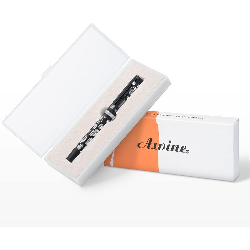 Asvine V169 Luxury Transparent Acrylic & Fountain Pen - Matte Black Water Drop Skeleton Design with, Hand-Assembled piston filling (EF Nib), Large Ink Capacity, Gift-Ready Case - Affordable Luxury Writing Instrument for