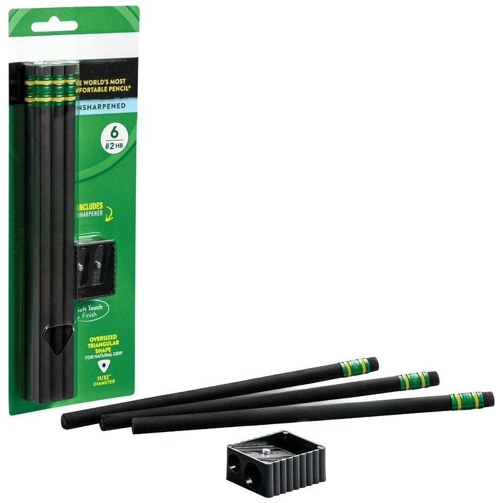 6-Pack Ergonomic Triangular Pencils | Comfortable Writing with Wood Material and Sharpener Included