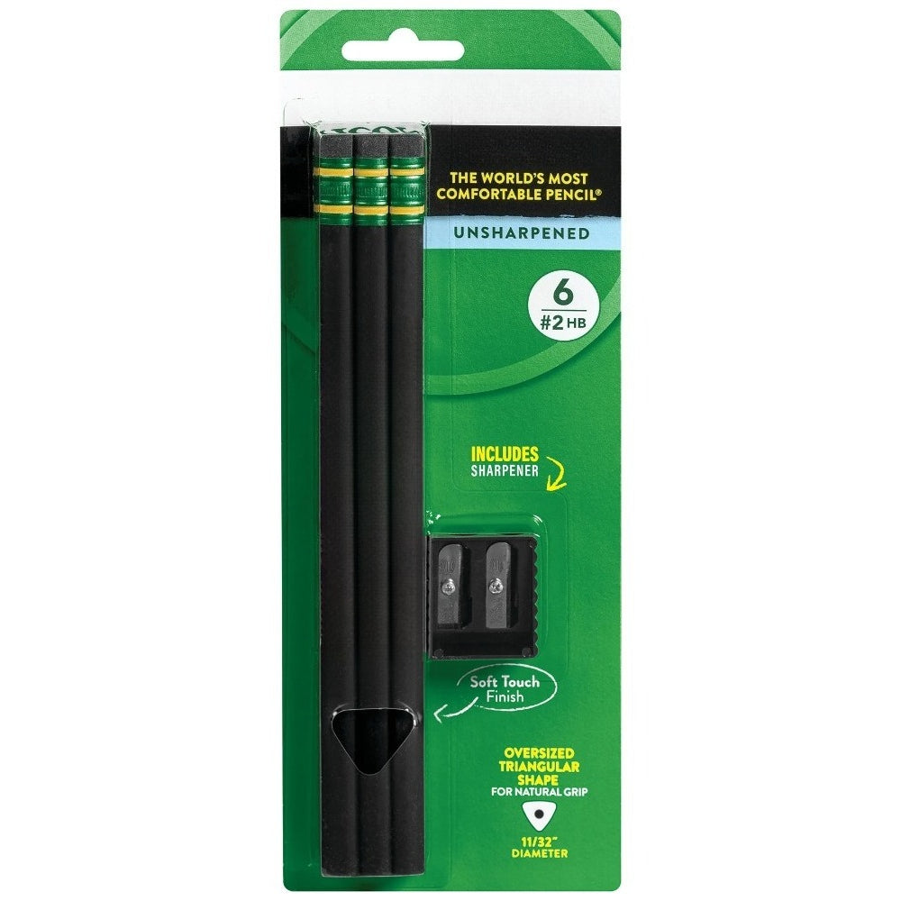 6-Pack Ergonomic Triangular Pencils | Comfortable Writing with Wood Material and Sharpener Included