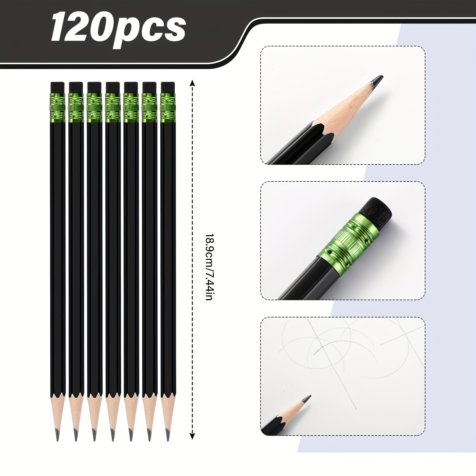 120pcs HB Pencils Unsharpened Pencils with Eraser Wooden Hexagonal Pencils for Adults Gifts Graphite Pencils for Exams Office Sketching(Black, Green, Simple)