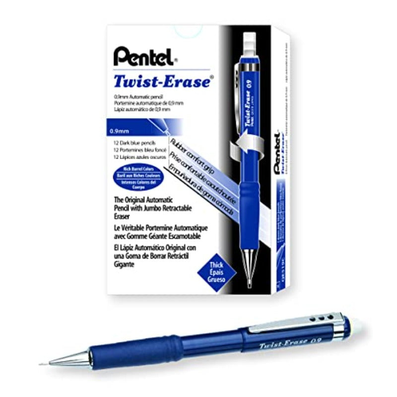 Box of 12 Pentel Twist-Erase III 0.9mm Mechanical Pencils with Twist-Up Eraser - No-Sharpening HB Lead, -Free Grip & Tip, & Office Supply Pack (Compatible with Pentel -Polymer Lead)