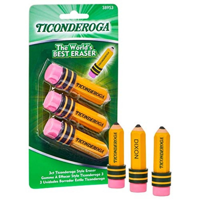Ticonderoga Wood-Cased Pencils Pre-Sharpened 2 HB Soft Pastel Colors 150 Count and Erasers Pencil Shaped Latex-Free Yellow 3-Pack 38953