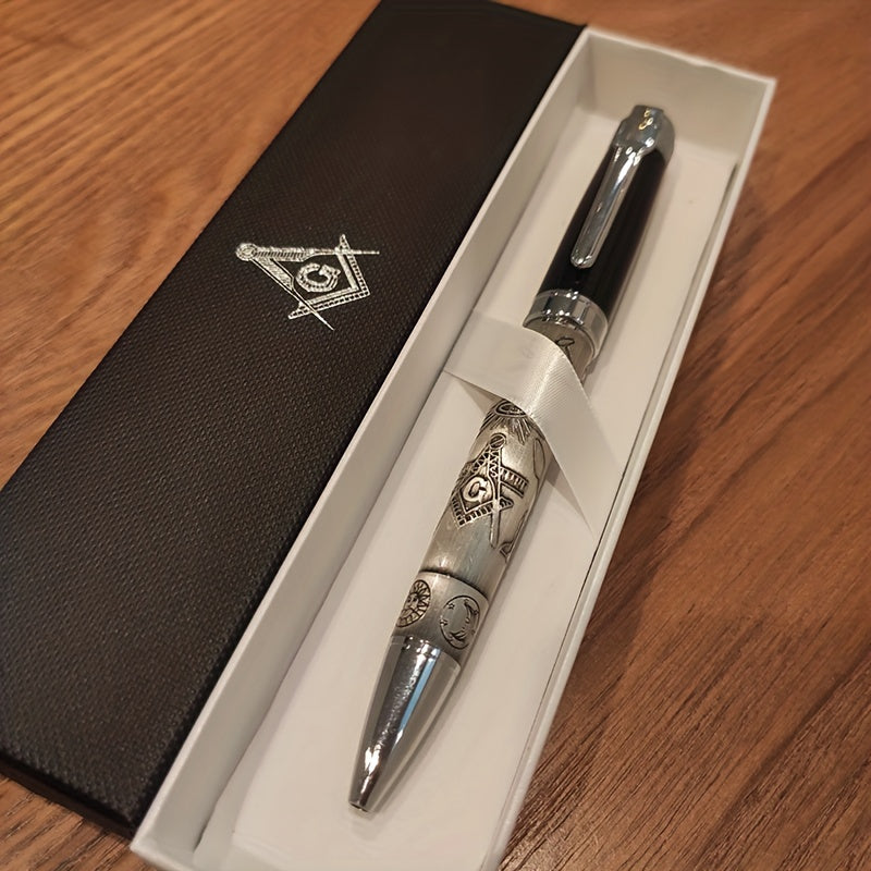 A Heavy Silver Ballpoint Pen Featuring Masonic Symbols from The 189Th Piece, Complete with a Gift Box