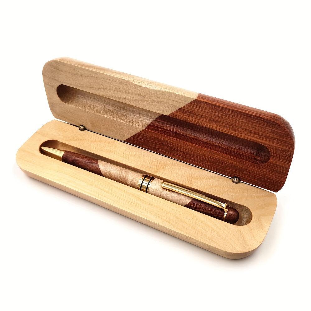 1 Set Luxury Wooden Pen Gift Box - Handcrafted Round Ballpoint Pens with Elegant Display Case, Premium Business Wood Pen Holder for Men & Women, Designer Executive Writing Instruments