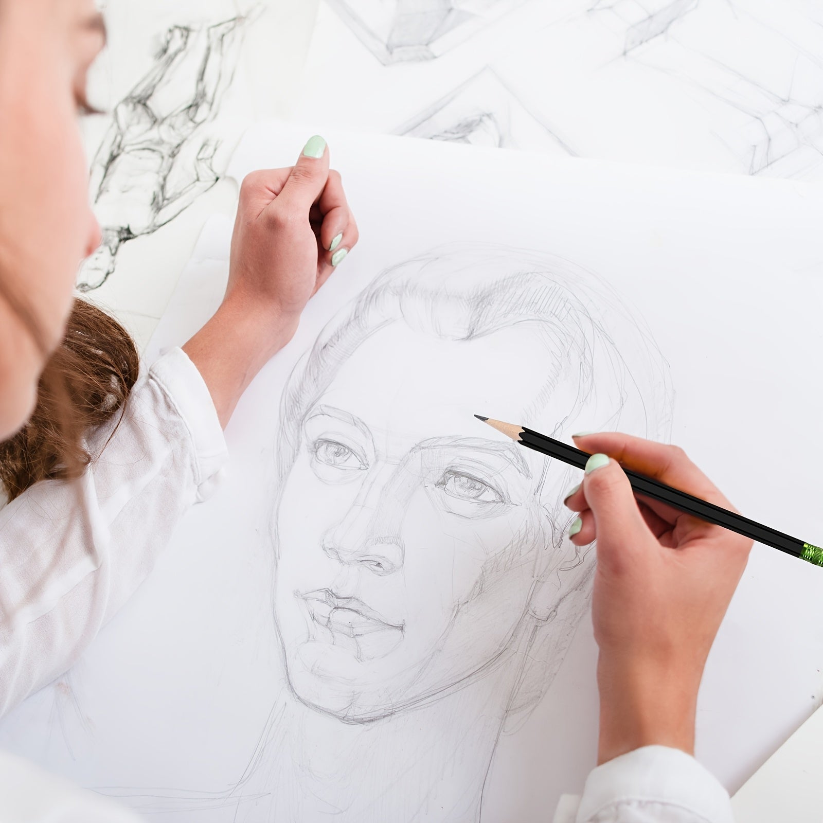 120pcs HB Pencils Unsharpened Pencils with Eraser Wooden Hexagonal Pencils for Adults Gifts Graphite Pencils for Exams Office Sketching(Black, Green, Simple)