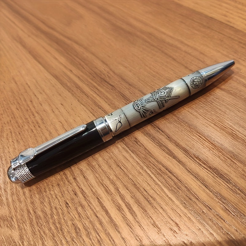 A Heavy Silver Ballpoint Pen Featuring Masonic Symbols from The 189Th Piece, Complete with a Gift Box