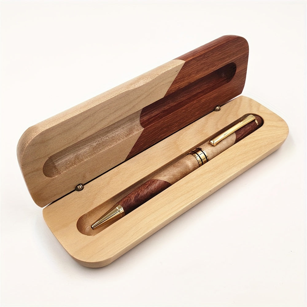 1 Set Luxury Wooden Pen Gift Box - Handcrafted Round Ballpoint Pens with Elegant Display Case, Premium Business Wood Pen Holder for Men & Women, Designer Executive Writing Instruments