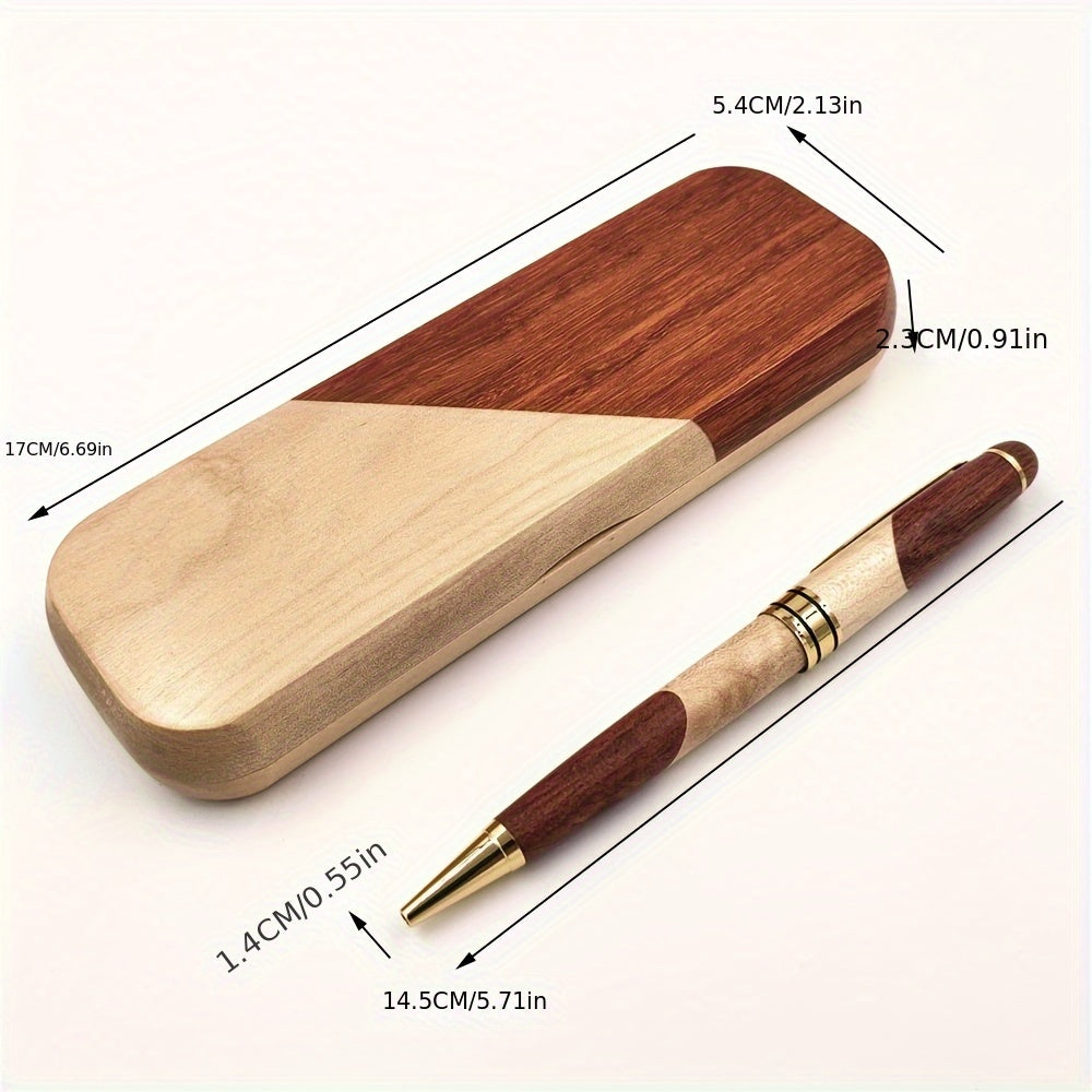 1 Set Luxury Wooden Pen Gift Box - Handcrafted Round Ballpoint Pens with Elegant Display Case, Premium Business Wood Pen Holder for Men & Women, Designer Executive Writing Instruments