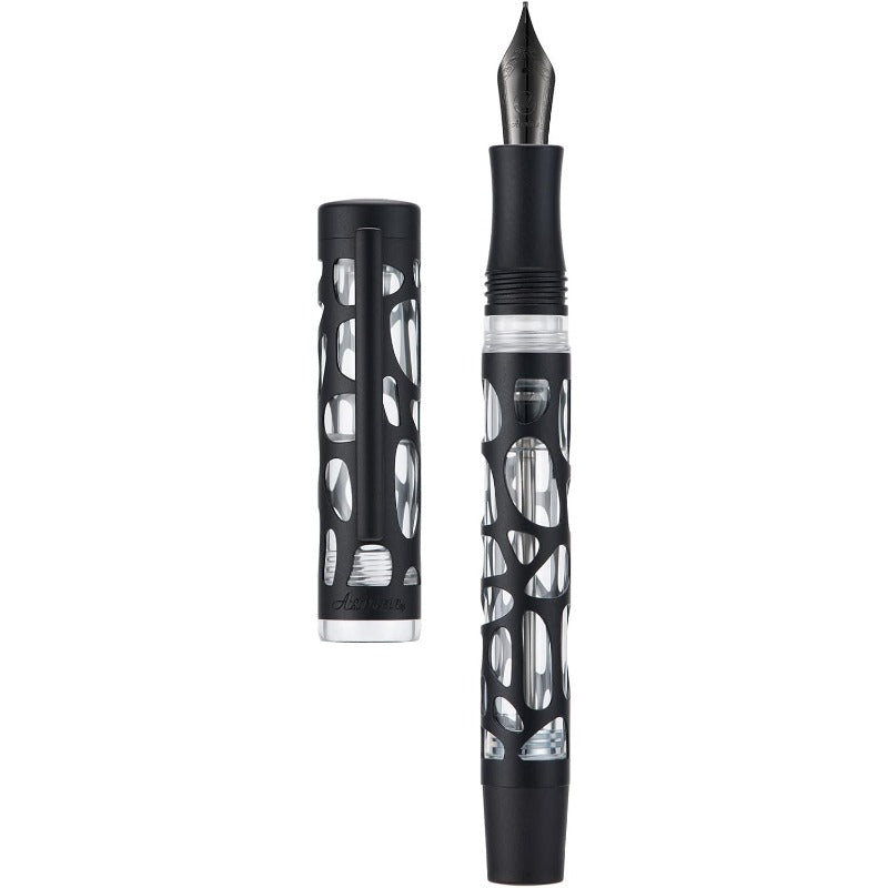 Asvine V169 Luxury Transparent Acrylic & Fountain Pen - Matte Black Water Drop Skeleton Design with, Hand-Assembled piston filling (EF Nib), Large Ink Capacity, Gift-Ready Case - Affordable Luxury Writing Instrument for
