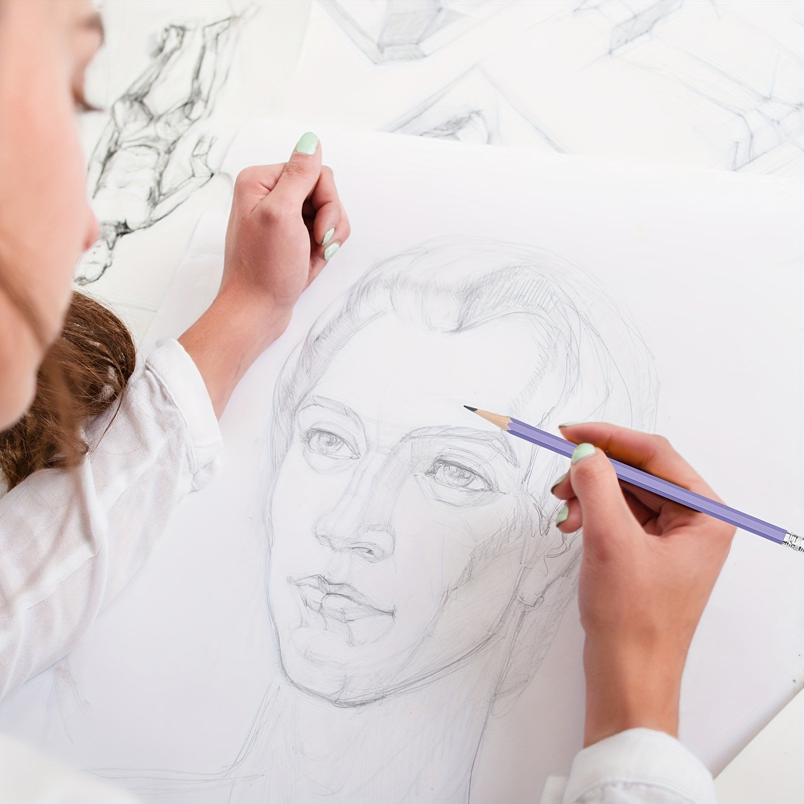 60pcs HB Pencils #2 Unsharpened Wood Cased Pencils With Eraser Hexagonal Pencil Cute Graphite No 2 Pencils For Adults Gifts Exam School Office Sketching Learning (Purple Series, White)