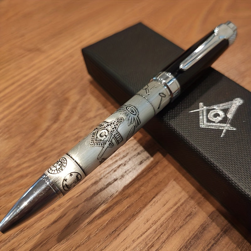 A Heavy Silver Ballpoint Pen Featuring Masonic Symbols from The 189Th Piece, Complete with a Gift Box
