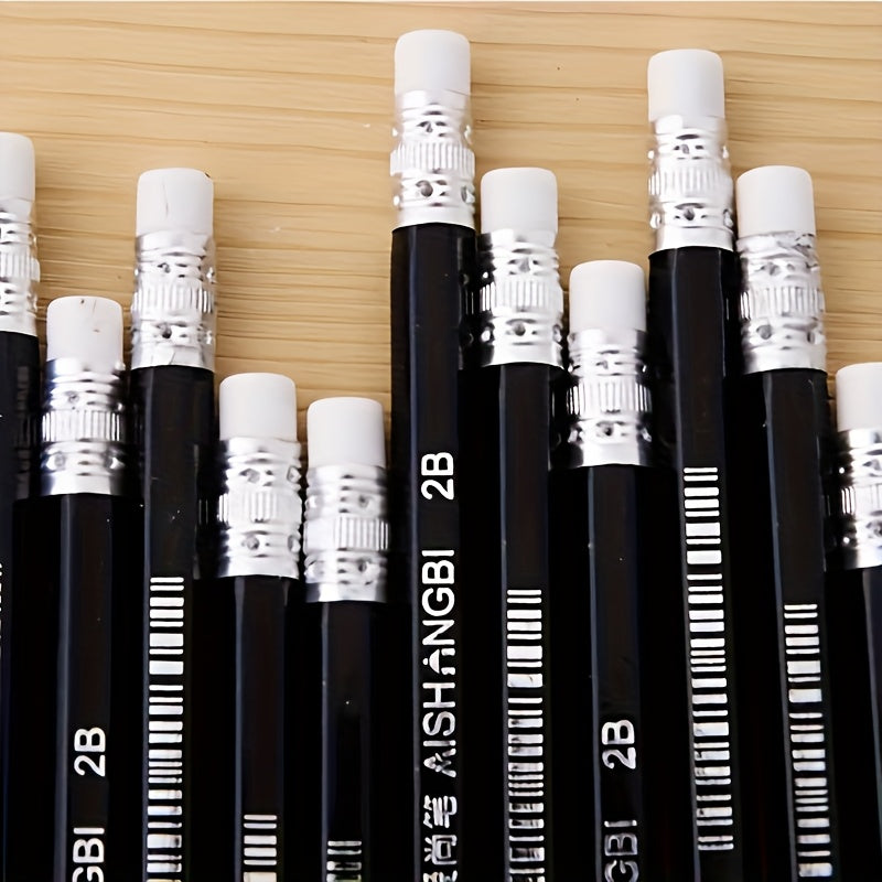 12pcs 2B Black Pencil Set with Rubber Writing Tool Sketch Pencil, Hand Drawing Tool 2B Exam Pen Art Supplies Pen Stationery Boutique Writing Tool, Suitable for Writing, Student Drawing, Sketching and Drawing, Suitable for School Edition Office Suppli