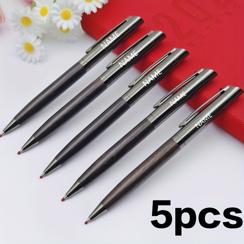 5pcs Rosewood High-End Luxury Retractable Ballpoint Pens, Metal Black Ink Rollerball Pens, Aesthetic Free Laser Engraving, Customizable for Men & Women, Office Writing Stationery, Birthday Gift, Holiday Party Favor, Graduation Souvenir, Exam Pen
