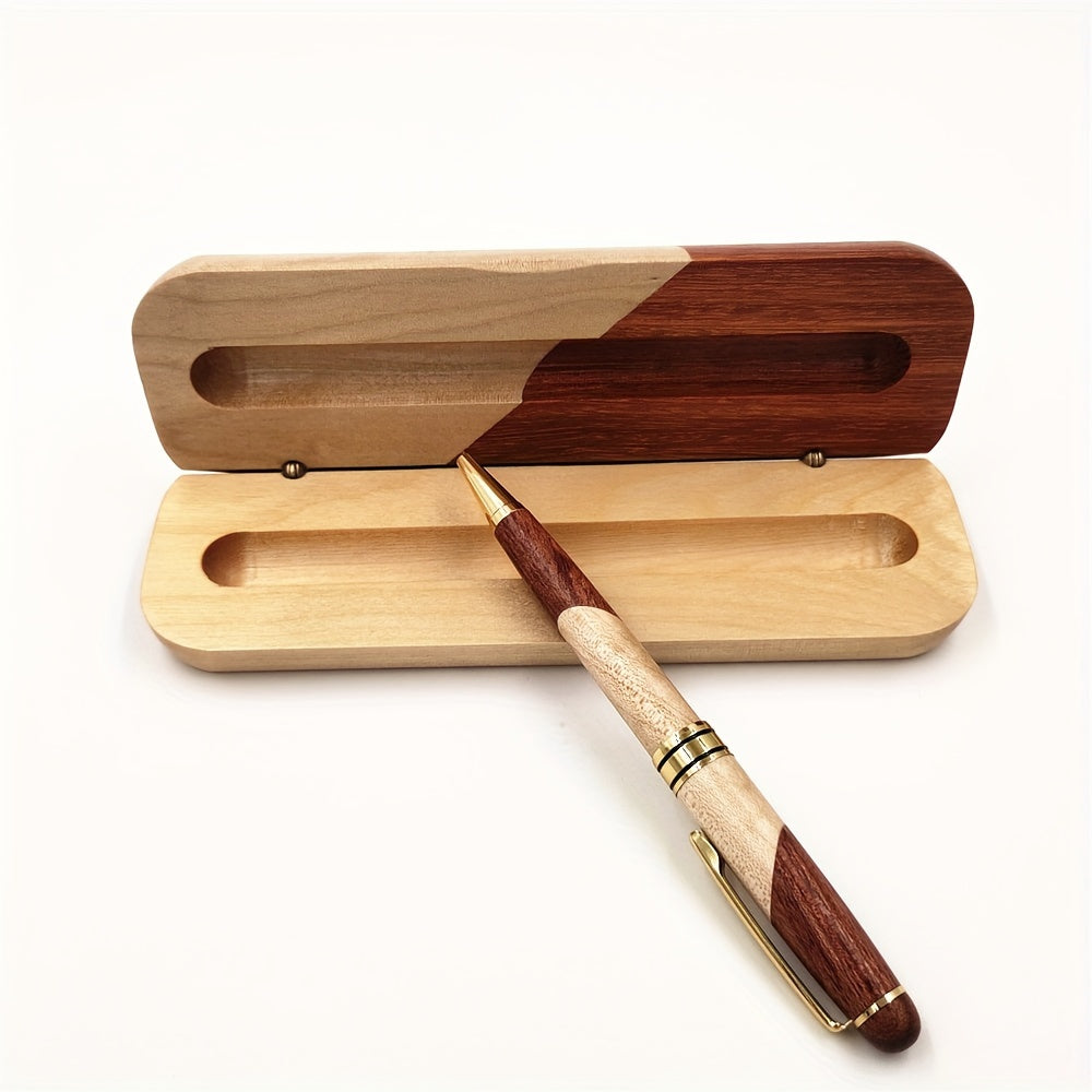 1 Set Luxury Wooden Pen Gift Box - Handcrafted Round Ballpoint Pens with Elegant Display Case, Premium Business Wood Pen Holder for Men & Women, Designer Executive Writing Instruments