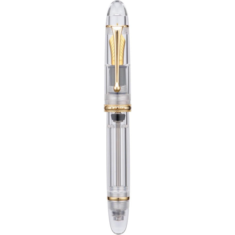 V800 Fountain Pen - Vacuum Filling System with Large Ink Capacity - Smooth Number 8 Medium Nib with Gift Case and Wrench - Clear Golden Acrylic